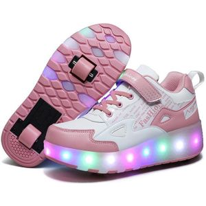 E68 Tweewielige kinderen schaatsen schoenen oplaadbare lichte wielschoenen  grootte: 36 (roze)