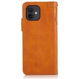 KHAZNEH Dual-Splicing Cowhide Texture Horizontal Flip Leather Case with Holder & Card Slots & Wallet & Lanyard For iPhone 12 mini(Brown)