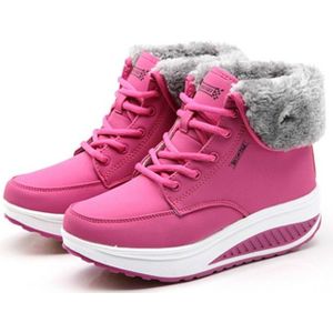 Vrouwen laarsjes Snow Lace laarzen herfst en winter vrouwelijke wig schoenen  schoenmaat: 38 (Rose rood)