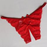 3 PCS Sexy Opening Crotch Panties Flower Lace Briefs Thongs(Red)