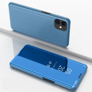 For iPhone 12 mini Plated Mirror Horizontal Flip Leather Case with Holder(Blue)