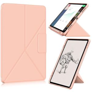 For iPad Pro 12.9 (2021) Cloth Texture Multi-folding Horizontal Flip PU Leather Shockproof Case with Holder & Sleep / Wake-up Function(Rose Gold)