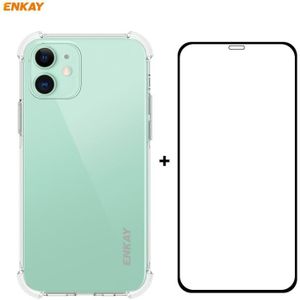 Hat-Prince ENKAY 2 in 1 Clear TPU Soft Case Shockproof Cover + 0.26mm 9H 2.5D Full Glue Full Coverage Tempered Glass Protector Film For iPhone 12 mini