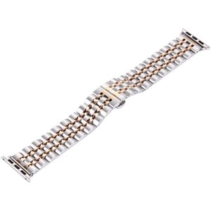 For Apple Watch 38mm Hidden Butterfly Buckle 7 Beads Stainless Steel Watchband (Silver + Rose Gold)