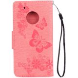 For Motorola Moto G5 Plus Pressed Flowers Butterfly Pattern Horizontal Flip Leather Case with Holder & Card Slots & Wallet(Pink)