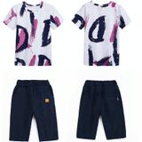 Summer Childrens Fashion Suit Short-sleeved Casual Pants Sportswear (Color:Purple Size:120)