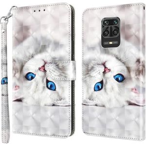 For Xiaomi Redmi Note 9 Pro / Note 9 Pro Max 3D Painted Leather Phone Case(Reflection White Cat)