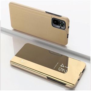 For Xiaomi Redmi Note 10 5G Plated Mirror Horizontal Flip Leather Case with Holder(Gold)