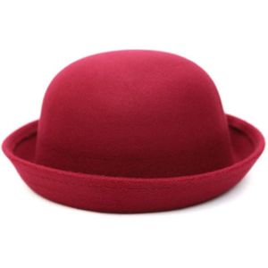 Autumn and Winter Women Simple British Style Felt Hat Rolled Brim Dome Wool Hat(Fuchsia)