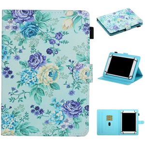 For 10 inch Universal Tablet PC Flower Pattern Horizontal Flip Leather Case with Card Slots & Holder(Purple Flower)