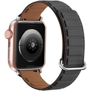 Voor Apple Watch Ultra 49 mm magnetische siliconen horlogeband met omgekeerde gesp (zilveren gesp grijsbruin)