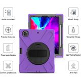 For iPad Pro 12.9 (2020) Shockproof Colorful Silicone + PC Protective Case with Holder & Shoulder Strap & Hand Strap & Pen Slot(Purple)