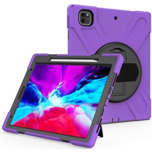 For iPad Pro 12.9 (2020) Shockproof Colorful Silicone + PC Protective Case with Holder & Shoulder Strap & Hand Strap & Pen Slot(Purple)