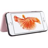 For iPhone 6 / 6s Carbon Fiber Texture Magnetic Horizontal Flip TPU + PC + PU Leather Case with Card Slot(Pink)