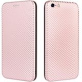 For iPhone 6 / 6s Carbon Fiber Texture Magnetic Horizontal Flip TPU + PC + PU Leather Case with Card Slot(Pink)