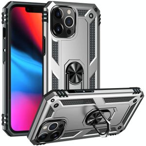 Shockproof TPU + PC Protective Case with 360 Degree Rotating Holder For iPhone 13 Pro(Silver)