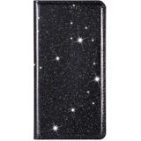 For iPhone X / XS Ultrathin Glitter Magnetic Horizontal Flip Leather Case with Holder & Card Slots(Black)