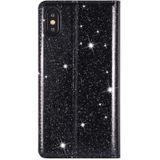 For iPhone X / XS Ultrathin Glitter Magnetic Horizontal Flip Leather Case with Holder & Card Slots(Black)