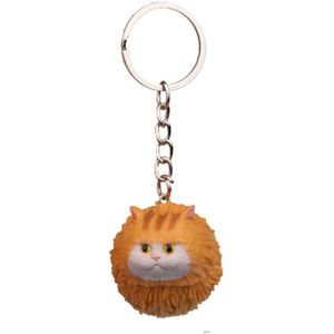 Ronde Kleine Tijger Kat Sleutelhanger Cartoon Sleutelhanger Ornament (Geel Wit)