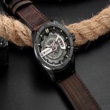 CURREN M8301 Men Military Sports Watch Quartz Date Clock Leather Wristwatch(black case black face deep brown band)