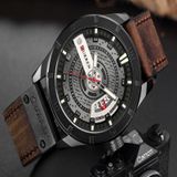 CURREN M8301 Men Military Sports Watch Quartz Date Clock Leather Wristwatch(black case black face deep brown band)