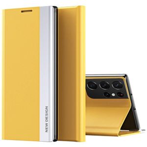 For Samsung Galaxy S20 Ultra Side Electroplated Magnetic Ultra-Thin Horizontal Flip Leather Case with Holder(Yellow)