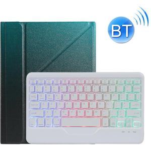 B09S Splittable Backlight Bluetooth Keyboard Leather Case with Triangle Holder & Pen Slot For iPad 10.2 2020 & 2019 / Pro 10.5 inch / Air 3 10.5 inch(Gradient Dark Green)