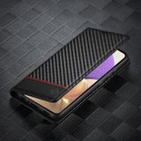 Lc.imeeeke carbon fiber pu + tpu horizontale flip lederen tas met houder & kaart slot & portemonnee voor Samsung Galaxy A32 5G (verticaal zwart)