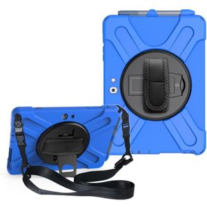 Voor Microsoft Surface Go 2 Schokbestendige Kleurrijke Siliconen + PC Beschermhoes met Holder & Shoulder Strap & Hand Strap & Pen Slot(Blauw)