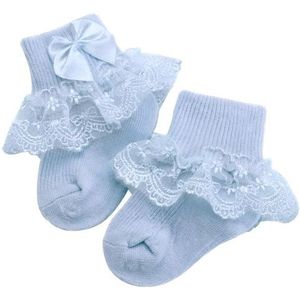 3 Pairs Bow Lace Baby Socks Newborn Cotton Baby Sock  Size:S(Blue)
