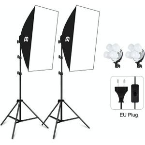 PULUZ Softbox Lighting Kit 2 PCS 50x70cm Professional Photo Studio Photography Light Equipment with 8 x E27 20W E27 Socket Bulb Photography Lighting Kit for Filming Portrait Shooting / Fashion Advertising Photography(EU Plug)