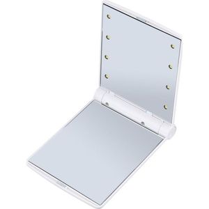 2 PCS Lady Cosmetic Vanity Mirror Folding Portable Pocket  Built-in LED Lighting Bulbs(White)