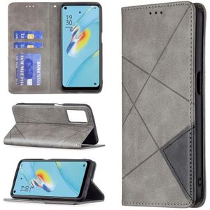 Voor Oppo A54 4G / A55 5G Rhombus Texture Horizontale Flip Magnetische Lederen Case met Houder & Card Slots