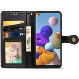 For Samsung Galaxy A21S Retro Solid Color Leather Buckle Phone Case with Lanyard & Photo Frame & Card Slot & Wallet & Stand Function(Black)
