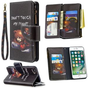 For iPhone 8 & 7 Colored Drawing Pattern Zipper Horizontal Flip Leather Case with Holder & Card Slots & Wallet(Bear)