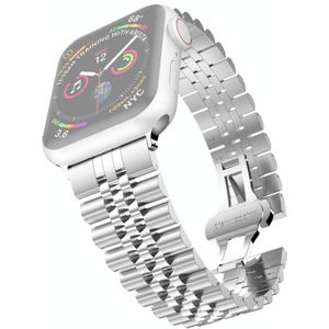 Metal Five Baht Replacement Steel Strap Watchband For Apple Watch Series 6 & SE & 5 & 4 44mm / 3 & 2 & 1 42mm(Silver)