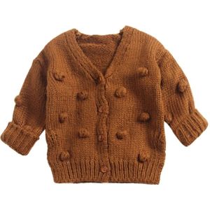 Autumn and Winter Female Baby Hair Ball Decoration Knit Cardigan Coat  Height:73cm(Brown)