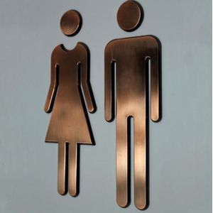 2 STUKS 20 cm 3D DIY Man & Vrouw Wc Sticker WC Deur Teken Decals Wc Borden (Antiek Koper)