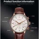 Ochstin 6050A multifunctioneel quartz heren lederen horloge (roségoud + zwart)