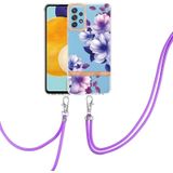 Voor Samsung Galaxy A52 5G / 4G Bloemen Serie TPU Telefoonhoesje met Lanyard (Purple Begonia)