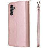 Voor Samsung Galaxy A15 5G 9 kaartsleuven rits portemonnee tas lederen telefoonhoes (rosé goud)