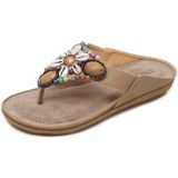 Ladies Summer Bohemian Sandals Seaside Retro Beaded Shell Slippers  Size: 42(Apricot)