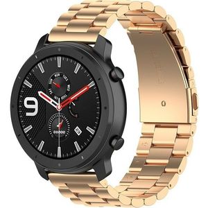 Applicable To Ticwatch Generation / Moto360 Second Generation 460 / Samsung GearS3 / Huawei GT Universal 22mm Stainless Steel Metal Strap Butterfly Buckle Three Beads(rose gold)