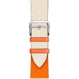 Two Color Single Loop Leather Wrist Strap Watchband for Apple Watch Series 3 & 2 & 1 38mm  Color:Rice White+Orange