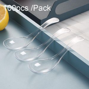 100 stks/pak 12 cm Wegwerp Plastic Maaltijdlepel Fast Food Soeplepel (Transparant)