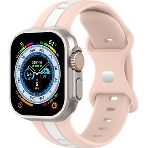 Tweekleurige siliconen horlogeband met vlindergesp voor Apple Watch Ultra 49 mm (roze + wit)