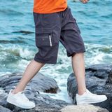 Summer Cotton Solid Color Loose Casual Cargo Shorts for Men (Color:Grey Size:L)
