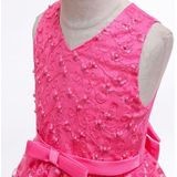 Girls Irregular Embroidered Beaded Bow-knot Tutu Sleeveless Dress Show Dress  Appropriate Height:120cm(Pink)