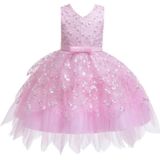 Girls Irregular Embroidered Beaded Bow-knot Tutu Sleeveless Dress Show Dress  Appropriate Height:120cm(Pink)