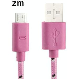 Nylon Netting Style Micro 5 Pin USB Data Transfer / Charge Cable for Galaxy S IV / i9500 / S III / i9300 / Note II / N7100 / Nokia / HTC / Blackberry / Sony  Length: 2m(Pink)